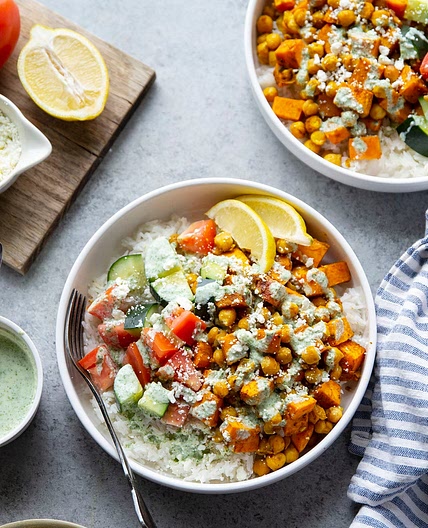Sweet Potato Chickpea Shawarma Bowls