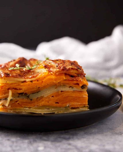 Scalloped Sweet Potatoes with Two Types of Potatoes