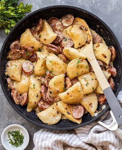 Perogies and Sausage Skillet