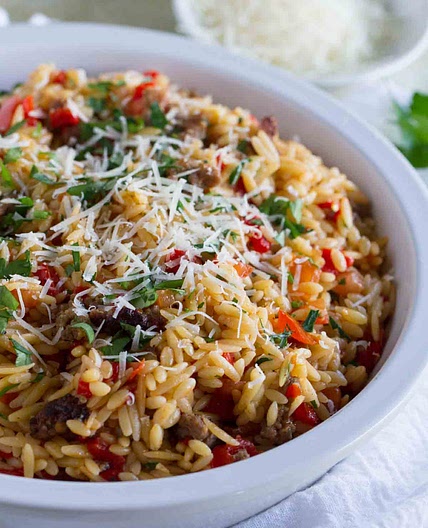 Orzo with Italian Sausage and Peppers
