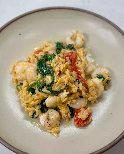 Tomato, Boursin, and Shrimp Baked Orzo