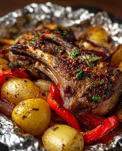 Lamb Chops and Vegetables in Foil