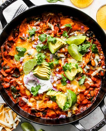 Spinach Artichoke Skillet Enchiladas