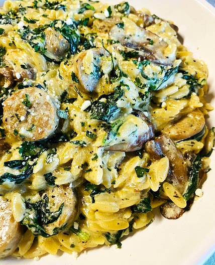 Sausage Mushroom Orzo Alfredo