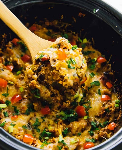 Slow Cooker Quinoa Enchilada Casserole