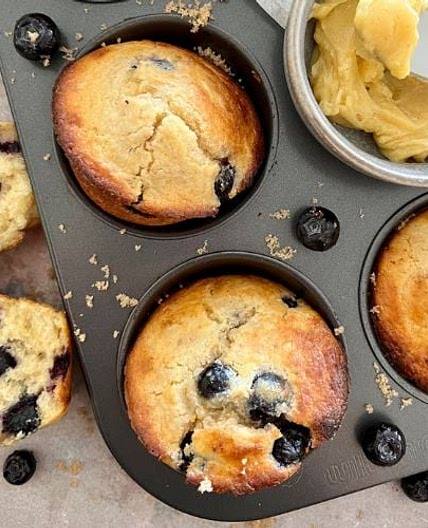 Overnight Sourdough Blueberry Muffins