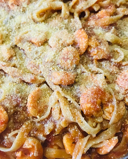 Macarronada de camarão da Kequel