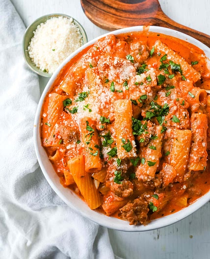 "Date Me" Creamy Sausage Rigatoni Pasta