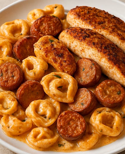 Cajun Alfredo Tortellini (with chicken & andouille)