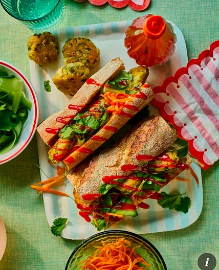 Spicy crab cake banh mi with quick pickles
