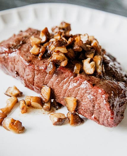 Grilled Flat Iron Steak with Shiitake Mushrooms