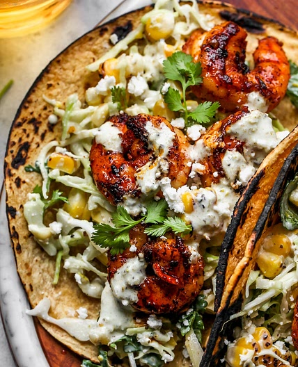 Easy Shrimp Tacos with Creamy Salsa Verde