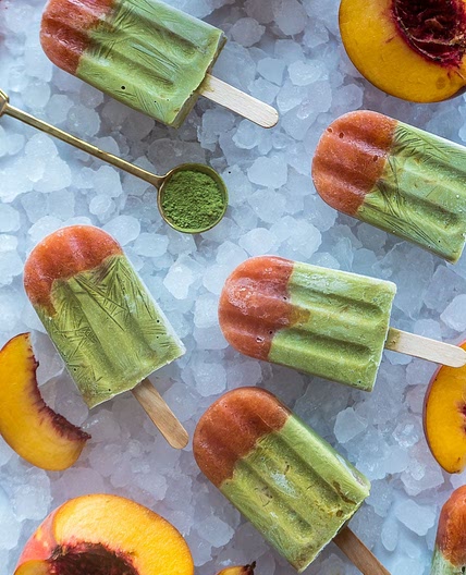 Creamy Matcha and Peach Popsicles