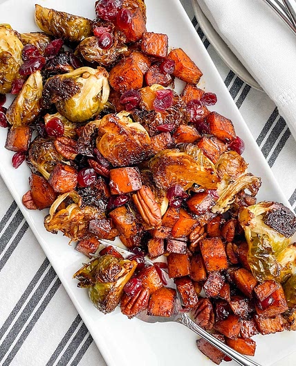 Roasted Brussels Sprouts and Sweet Potatoes