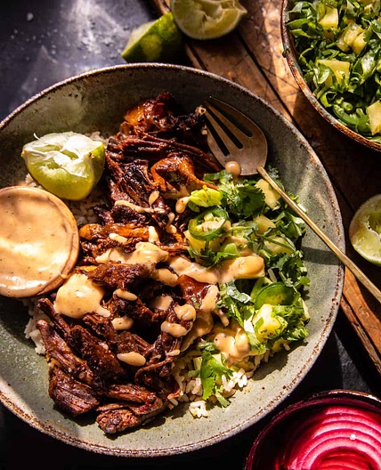 Crockpot Chipotle Pineapple Pot Roast Bowls