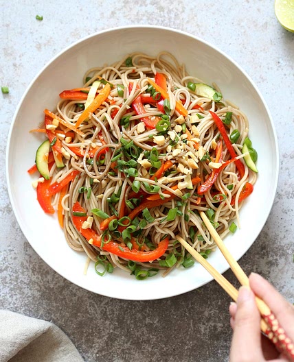 Cold Soba Noodle Salad Recipe with Sesame Lime Ginger Dressing