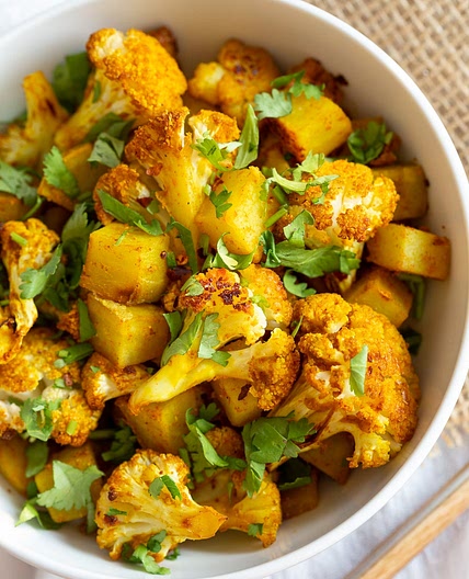 Baked Aloo Gobi Vegan Recipe (Indian Spiced Potato Cauliflower)