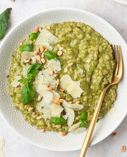 Pesto Risotto with Toasted Pine Nuts