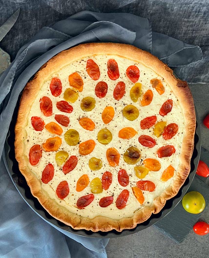 Feta and Cream Cheese Pie with Tomatoes
