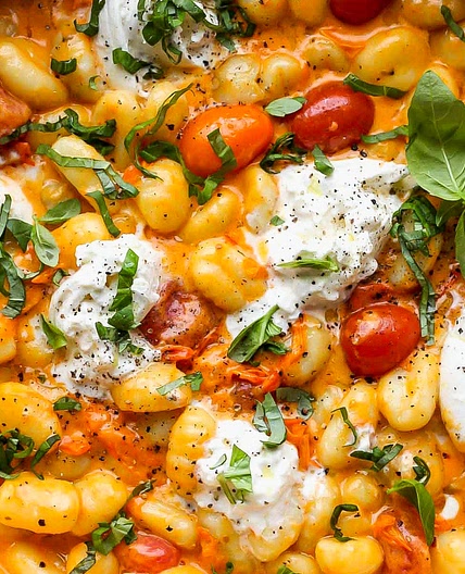 30 Minute Creamy Tomato Gnocchi with Burrata