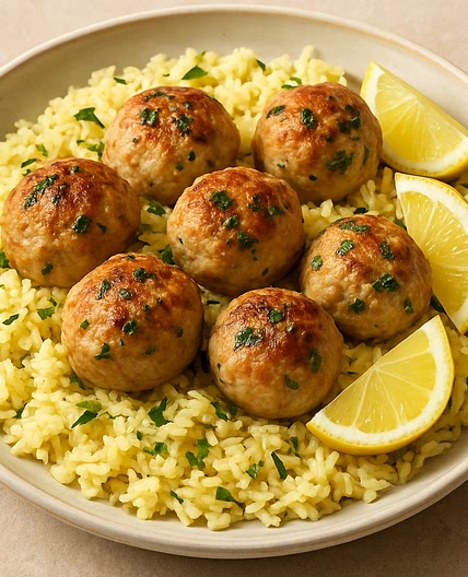 Chicken Meatballs with Lemon Rice