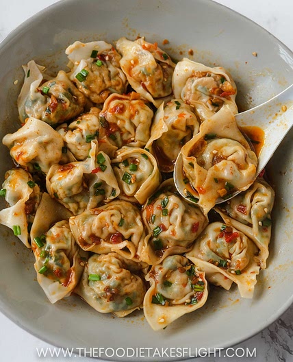 Tofu and Chive Wontons in Chili Broth