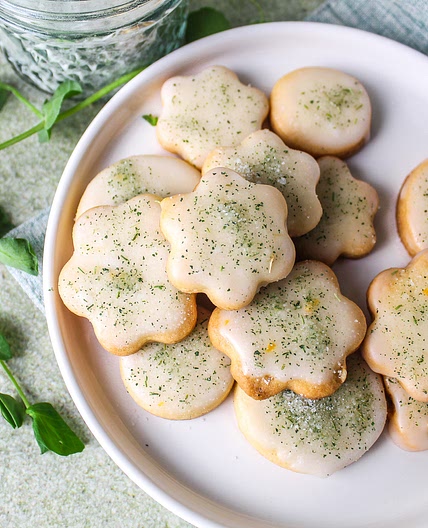 Meyer Lemon Glazed Cookies with Pea Shoot Sugar