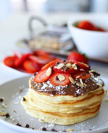 Fluffy Strawberry And Nutella Pancakes