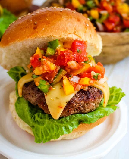 Juicy Salsa Burgers with Pepper Jack Cheese