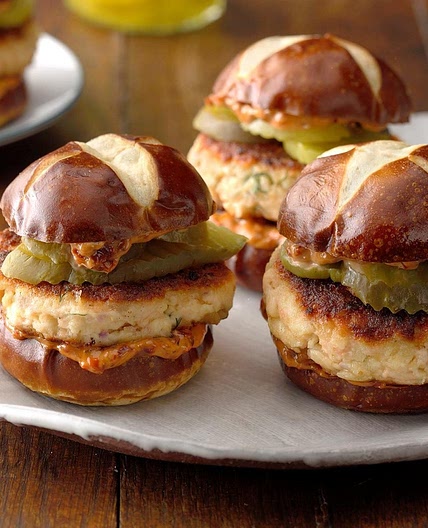 Salmon Sliders with Sun-Dried Tomato Spread