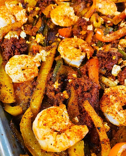 Shrimp Chorizo Sheet Pan Fajitas