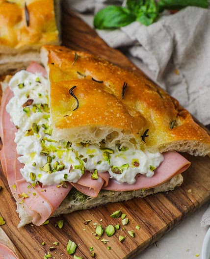 Mortadella, Burrata, and Pesto Panino (Sandwich)