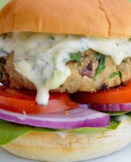 Mediterranean White Bean Burger With Tzatziki Sauce
