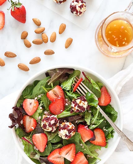 Berry Salad with Almond-Cranberry Crusted Goat Cheese