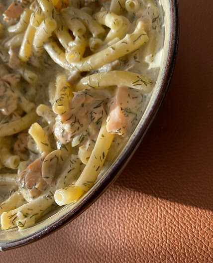 Salmon pasta with a creamy dille sauce