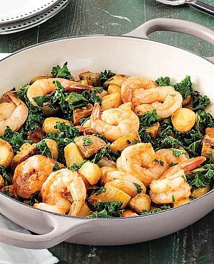 Shrimp, Potato & Spinach Skillet