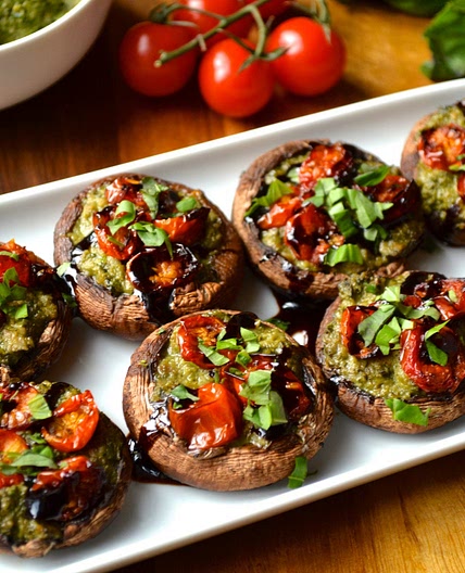 Pesto & Roasted Tomato Stuffed Mushrooms