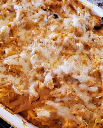 Pumpkin chicken pasta bake