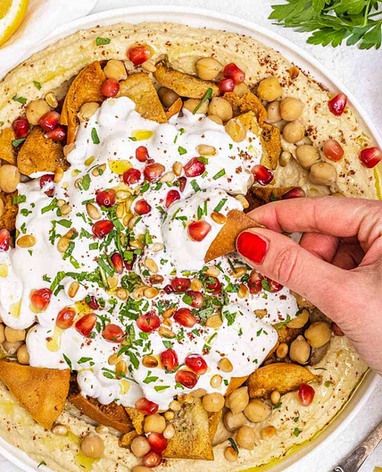Fatteh (Pita, hummus, and yogurt)