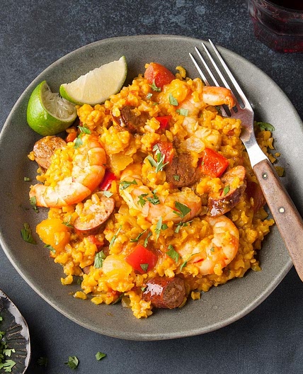Grilled Chorizo and Shrimp Paella