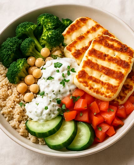 HIGH-PROTEIN GREEK HALLOUMI BOWL