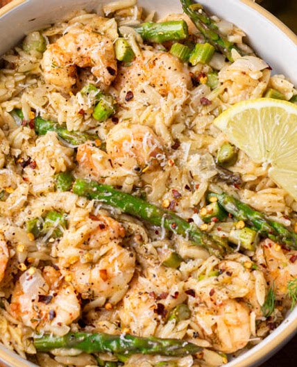 one pot lemon butter shrimp orzo (high protein)