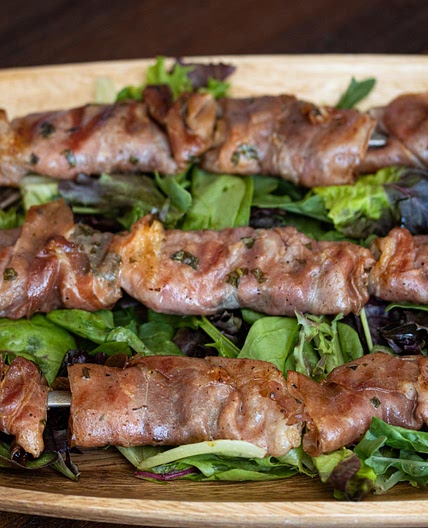 Shrimp Marinade In Tequila With Prosciutto And Basil