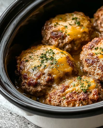 Slow Cooker Creamy Ranch Cheddar Beef Patties