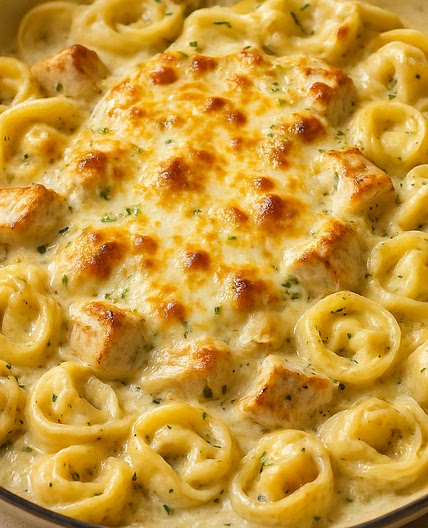Cheesy Garlic Butter Chicken Alfredo Tortellini