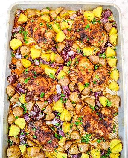Sweet and Savory Sheet Pan Chicken Thighs with Potatoes