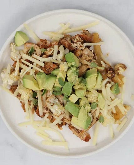 Keto Chicken and Roasted Cauliflower Enchilada Plate