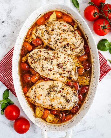 Italian Dressing Baked Chicken with Tomatoes and Artichokes