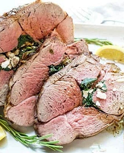 Gemisto Ami me Feta (Rolled Stuffed Leg of Lamb)