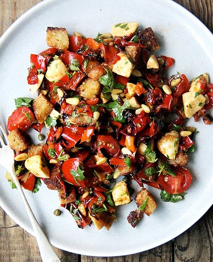 “Magic” Peppers and Salad with Pine Nuts & Capers